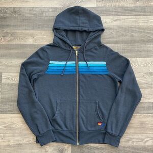 Aviator Nation Classic Five Stripe Hoodie Unisex MEDIUM Navy/Blue Full Zip USA